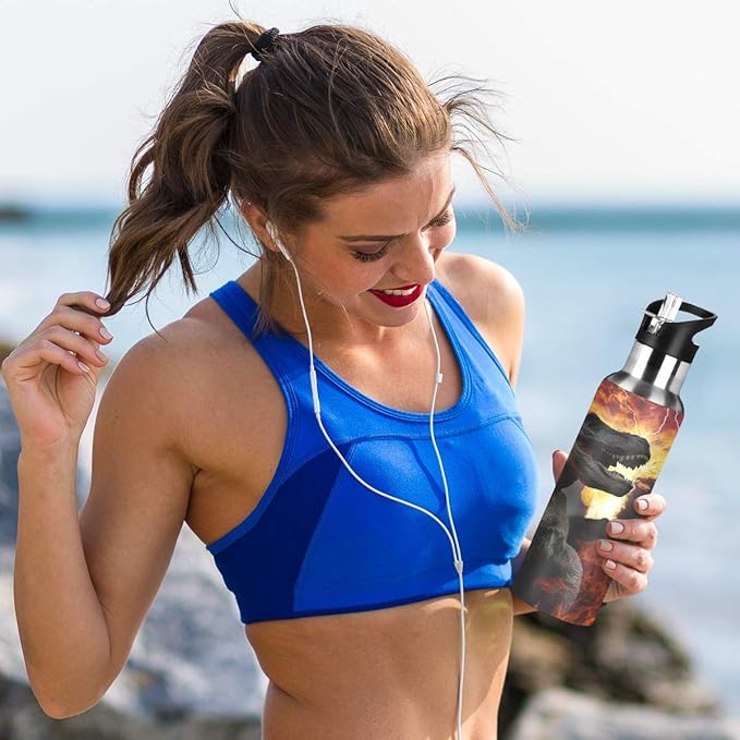 Blueangle Dinosaurs World Stainless Steel Water Bottle with Straw, BPA Free Reusable Leakproof Water Jug for Fitness Camping Outdoor Sports