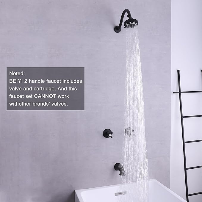 2 Handle Shower Faucet Set, Matte Black Two Handle Shower Faucet Set with Tub Spout 2 Knobs Tub and Shower Trim Kit Combo Set Wall Mounted Shower System Complete