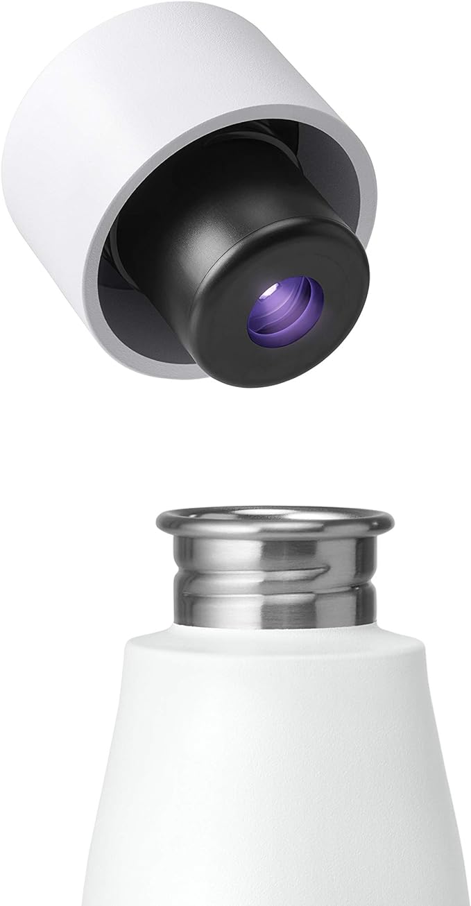 LARQ Bottle Movement PureVis 24 oz - Lightweight Self-Cleaning and Non-Insulated Stainless Steel Water Bottle with UV Water Purifier | Reusable & Travel Friendly, White/Pebble