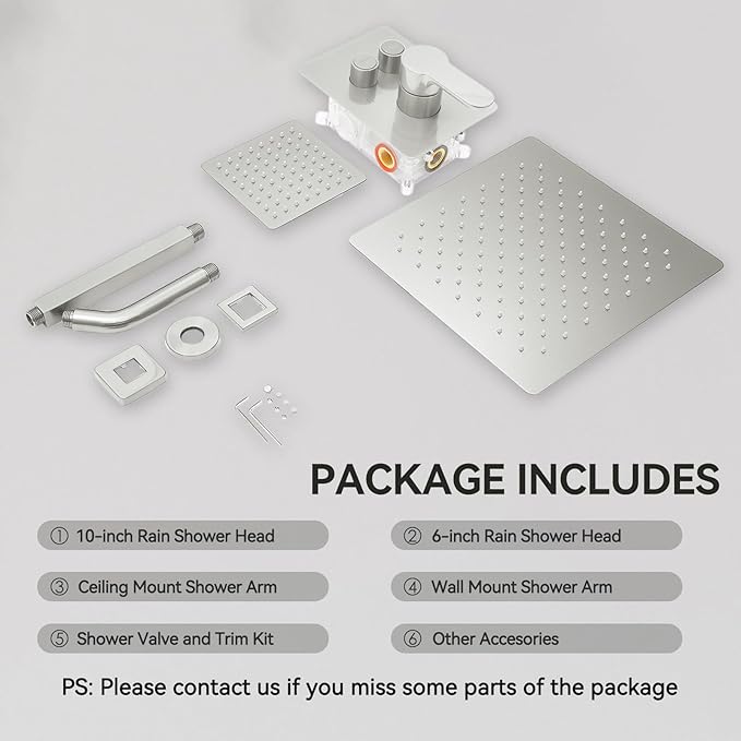 Shower Faucets Sets Shower System Brushed Nickel, STARBATH 10" Ceiling Mount Rain Showerhead and 6" Wall Mounted Rainfall Shower for Couples, On Off Button Valve Dual Head Shower Systems Complete