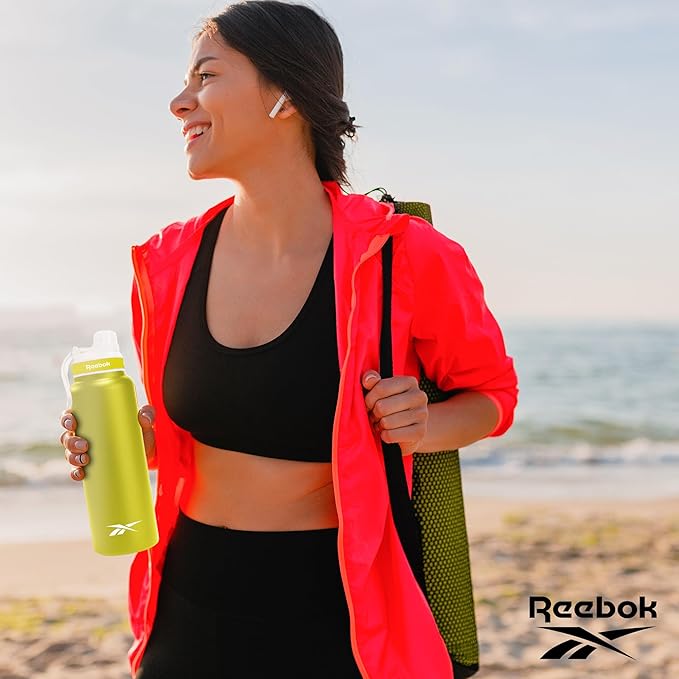 Reebok Athletic Stainless Steel Water Bottle - Insulated Water Bottle 32 oz With Chug Lid - Double Wall Vacuum Insulated Sports Water Bottle, BPA Free