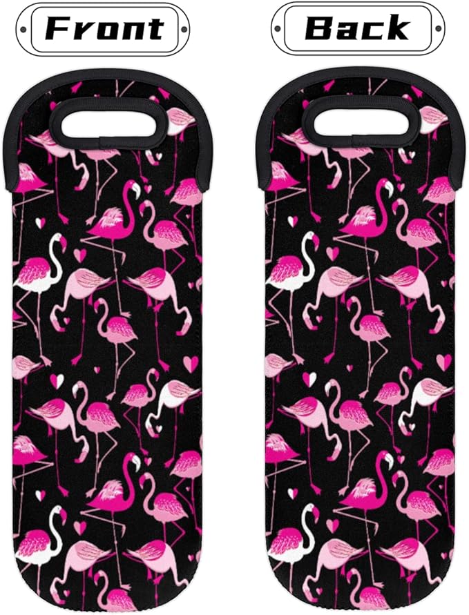 Flamingo Illustration Wine Tote Bag Neoprene Wine Bags Carrire for Party Travel Restaurant Wine Accessories Gifts for Wine Lover