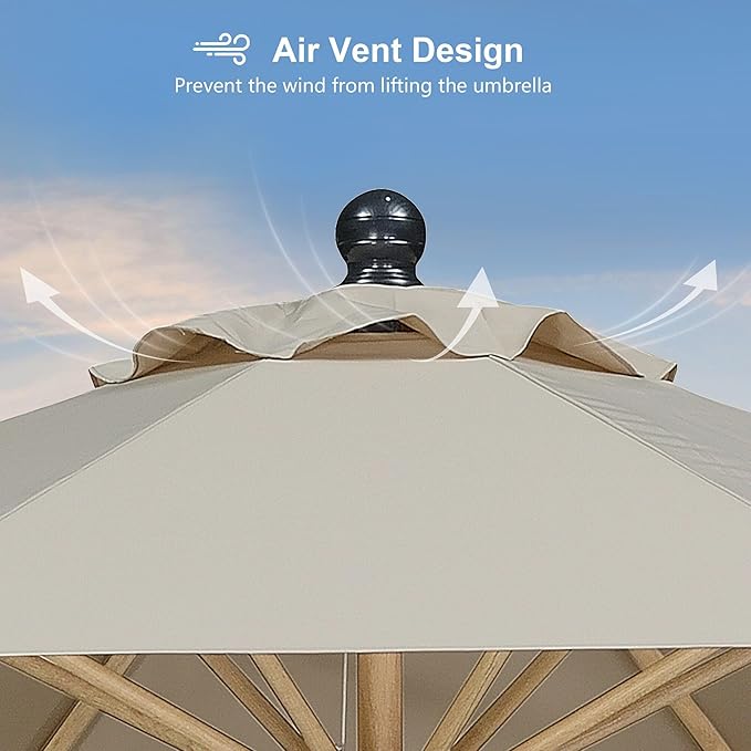 PURPLE LEAF 10 Feet Patio Umbrella Outdoor Table Umbrella Aluminum Round Market Umbrella with Push Button Tilt & 8 Sturdy Ribs and Crank Commercial Sun Umbrella for Garden Patio Balcony, Beige