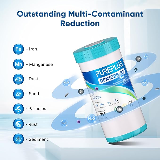 PUREPLUS 10" x 4.5" RFN10BB-SZ Whole House Iron & Manganese Reduce Water Filter Replacement Cartridge, 1 Pack