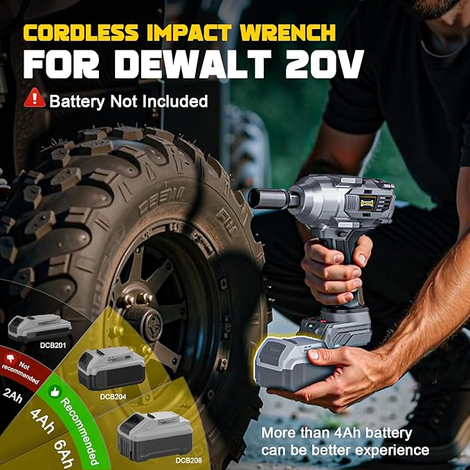 Cordless Impact Wrench 3/8” Compatible with Dewalt 20v Battery: 600 Ft-lbs High Torque Impact Driver, 3100RPM Brushless Electric Impact Gun with 4-Mode Speed, LED Work Light(Bare Tool)