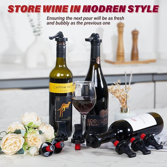 Wine Stopper，6 Pack Wine Stoppers for Wine Bottles，Plastic Vacuum Wine Bottle Stopper Wine Saver with Airtight Seal，Keep Wine Fresh Wine Bottle Sealer Set