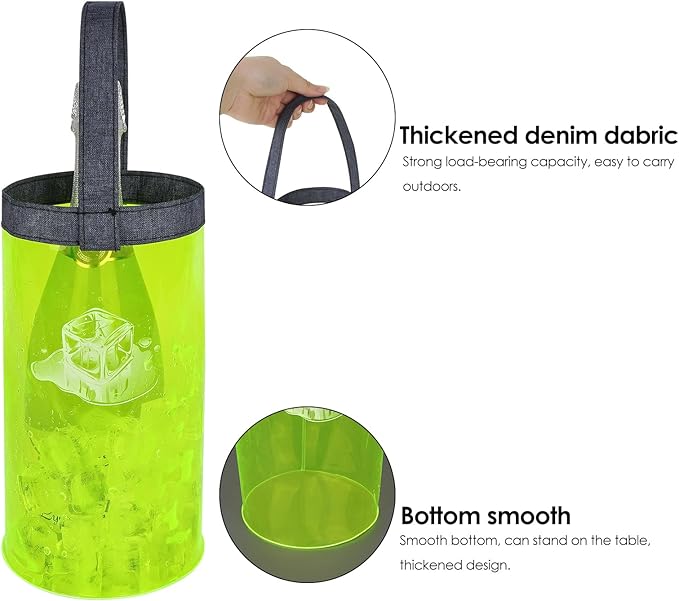 Ice Bag Collapsible wine Cooler Bag, Ice wine Bag Collapsible Clear wine Cooler Bag PVC wine Pouch Bags, for Party, Camping, Picnic, Chilled Champagne, White Wine, Beer (Fluorescent green)