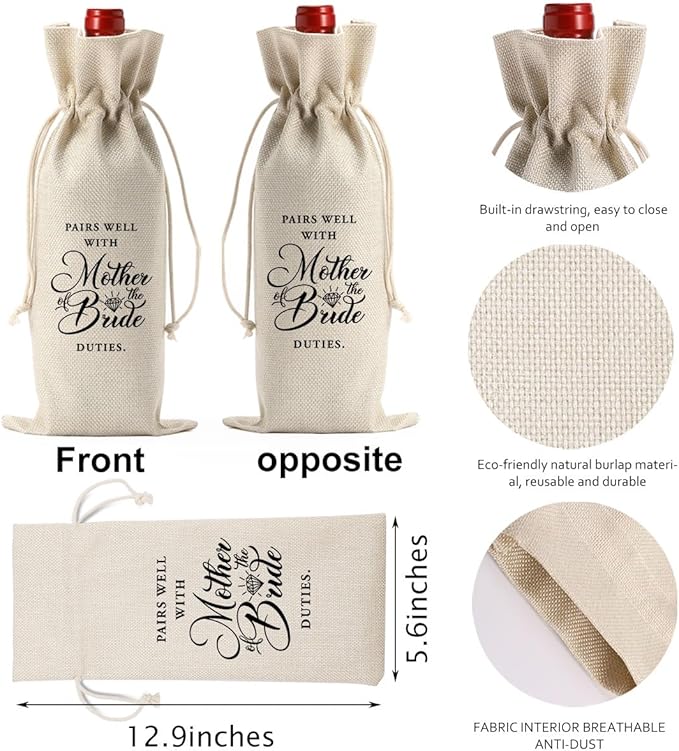 Gifts for Mother Of The Bride Wine Bag, Mother Of The Bride Wine Gift Bag, Pairs Well With Mother Of The Bride Duties Wine Bag, Gift Ideas Wine Bag for Bride Mother Mother-in-law
