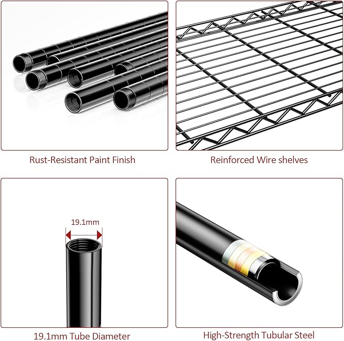 IZEUK 5 Tier Black Metal Storage Shelves, Heavy Duty Wire Shelving Rack for Garage, Kitchen, Bathroom, or Laundry Organization, 1250 lbs Capacity, 13.8" D x 35.4" W x 68.5" H