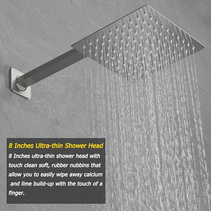 Brushed Nickel Shower System Brass Bathroom Luxury Rain Mixer Shower Combo Set Wall Mounted Rainfall Shower Head System Shower Faucet Rough-in Valve Body and Trim Included