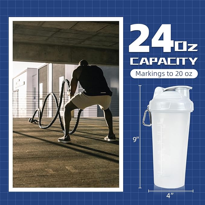 3 Pack Protein Shaker Bottle, 24 oz Protein Shaker Cup with Wire Shaker Ball for Pre Workout, Shake Bottle with Carrying Handle, BPA-Free & Dishwasher Safe (White, Pink, Blue)