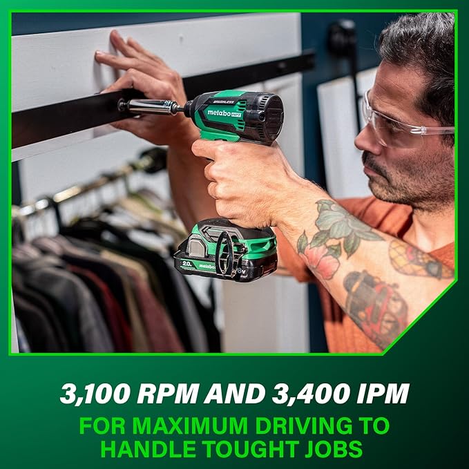 Metabo HPT 18V MultiVolt Cordless Brushless Impact Driver Kit, Compact Lightweight Impact Driver Set with 2 Lithium-Ion Metabo Batteries, Charger, 1/4-Inch Quick Change Chuck, High Torque, WH18DEX