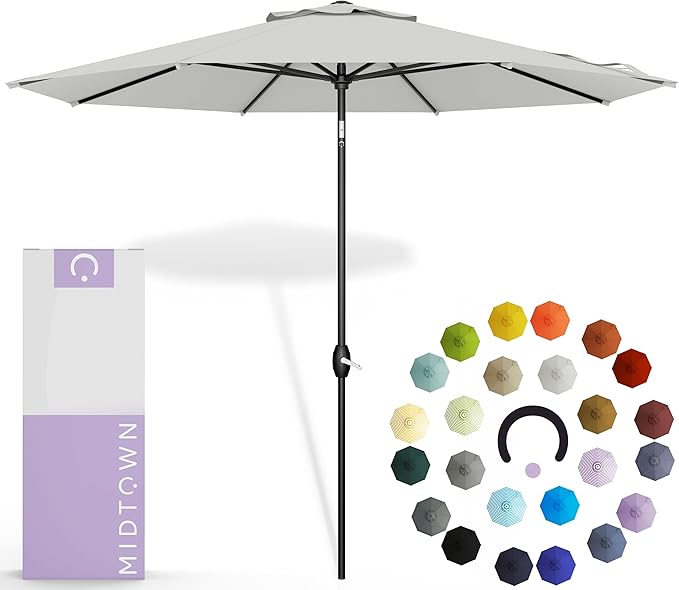 Midtown Umbrellas 10-Year-No-Fade - 10 Ft - UV Proof Off White Polyester Fabric - Umbrella Outdoor Patio, Aluminum Frame Large Patio Umbrella for Garden, Pool & Deck - Black Pole