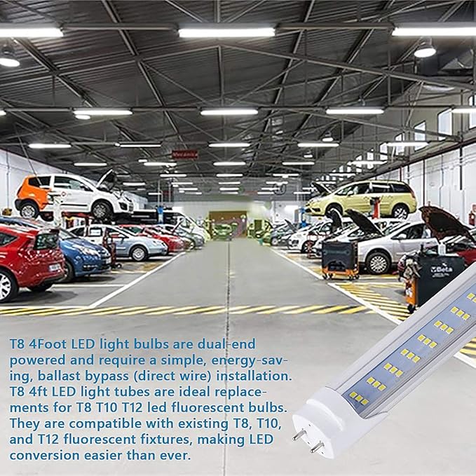 25-Pack, T8 T10 T12 LED Tube Lights, 60W 6500LM, 6000K Cold White, Led Bulbs 4 Foot 3 Rows, Super Bright, Dual Ended Power, Remove Ballast, Clear Cover