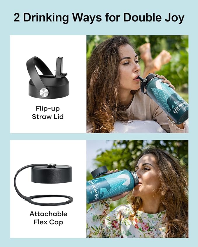 BUZIO 32oz Mom Water Bottle Bear Mama, Vacuum Insulated Water Flask with Straw, Stainless Steel Water Bottle Metal Thermo Mug for Mother Day, Best Mom Birthday Gifts from Kids