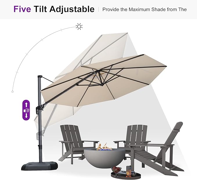 PURPLE LEAF 11 Feet Patio Umbrella Outdoor Cantilever Round Umbrella Aluminum Offset Umbrella with 360-degree Rotation for Garden Deck Pool Patio, Beige