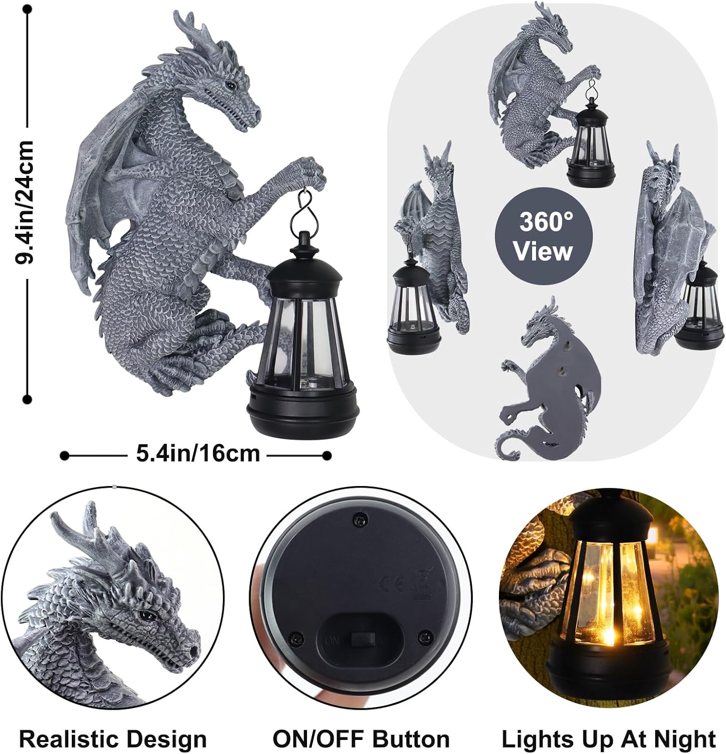 Garden Statues Tree Hugger Dragon - Halloween Dragon Statue Solar Lights Outdoor Patio Wall Decor,Christmas& Mothers Day&Birthday Gifts for Grandma Mom Women,Ideas Arts Crafts Waterproof Resin Lantern