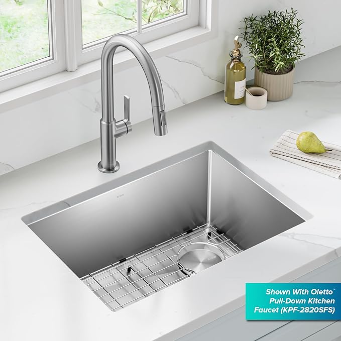 Kraus KHU111-25 Standart PRO 16 Gauge Undermount Single Bowl Stainless Steel Kitchen Sink, 25 Inch