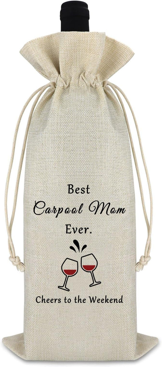 Gfhzdmf Mother's Day Gift for Mom Carpool Mom Wine Bag Birthday Gift for Mom Mother in Law Christmas Holiday Vocation Gift for Women Thank You New Year Gift for Mommy Mama Cotton Burlap Wine Wrap Bag