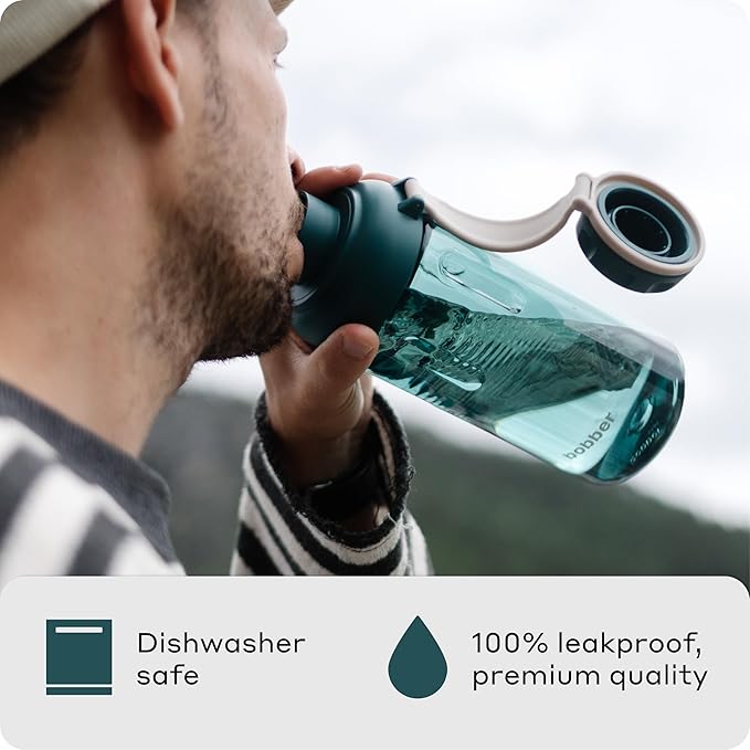 BOBBER 30 oz Tritan BPA-Free Sports Water Bottle with Fruit Infuser — Leak Proof, BPA Free & Dishwasher Safe — Impact Resistant Water Bottle with Twist Cap for Yoga, Climbing, Pilates (Deep Teal)