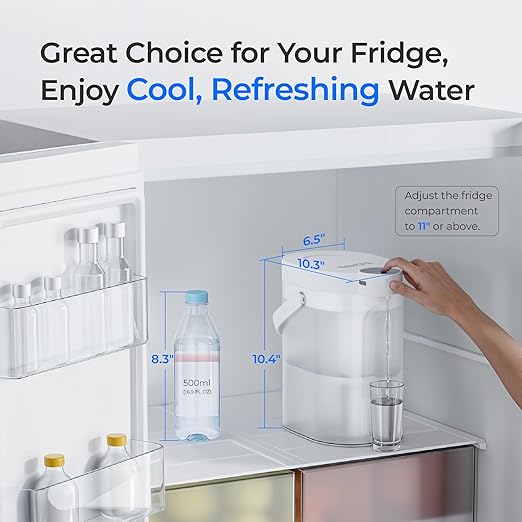 Waterdrop FreshTaste Electric Water Filter Pitcher, Dispenser, Water Purifier for Fridge, Reduce Chlorine, Lead, Copper, Replaces 1,800 Plastic Water Bottles a Year, 17-Cup, White, Does not Lower TDS