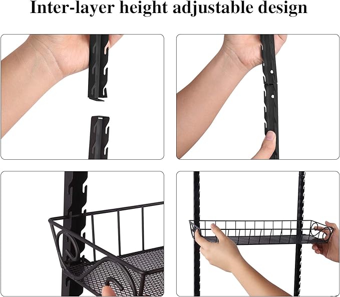 SWOMMOLY Adjustable Wall Mount Spice Rack, 6-Tier Dual-use (Multi-use) Organizer, Black