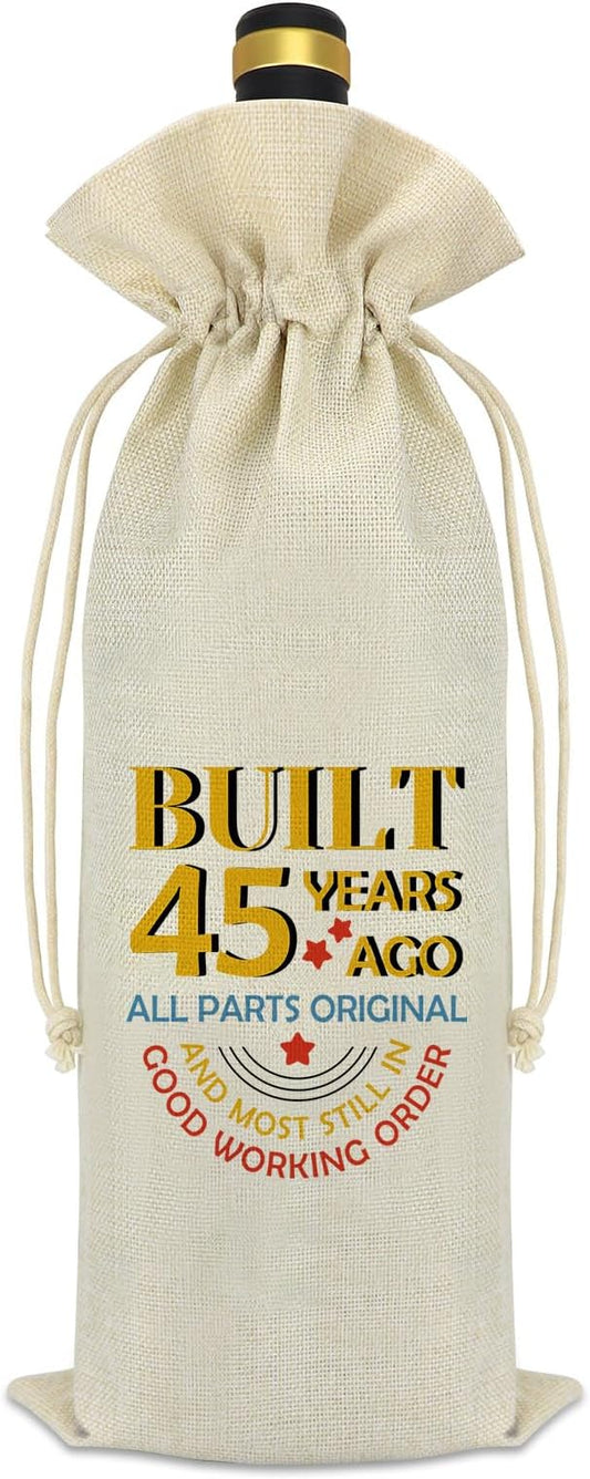 Funny 45th Birthday Gifts Happy Birthday Party Wine Bag 45 Years Old Birthday Gift for Her Him 45th Anniversary Birthday Gifts for Friends Wife Husband Mom Dad Aunt Uncle Decorative Wine Bottle Bag