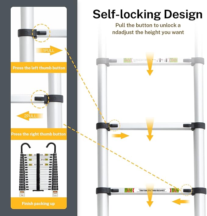 Telescopic Ladder, 20.34FT Aluminum Telescoping Ladder with Stable Hook and Non-Slip Feet, RIKADE Portable Extension Ladder for Household and Outdoor Working, 330lb Capacity