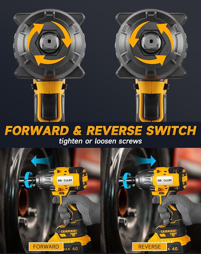 Cordless Impact Wrench 627Ft-lbs (850N.m) High Torque,1/2 inch Impact Wrench,2400 RPM Brushless Power Impact Gun with 2x 4.0 Ah Battery,Electric Impact Driver for Car Home