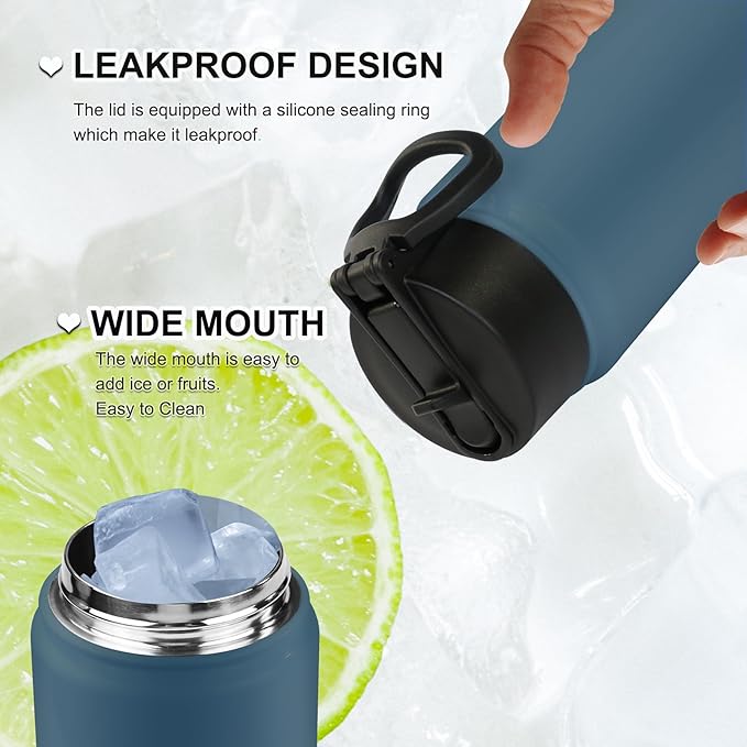 32 OZ Water Bottle, Sports Water Bottle with Straw Lid, Vacuum-Insulated Stainless-Steel, Double-walled Metal Thermos Water Bottle (Indigo black, 32 oz)