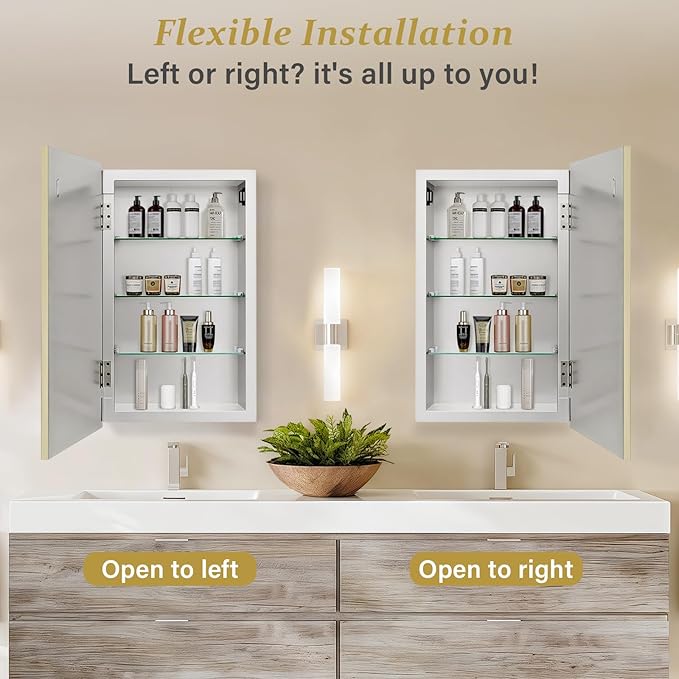 Medicine Cabinet with 16.2"x26" Mirror, Removable Shelves, Recessed or Wall Mounted Bathroom Cabinet, Silver Bathroom Vanity Mirrors for Over Sink with Storage