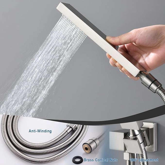 Enga Dual Rain Shower Head System, 16 Inch Ceiling Mount Shower Head with 6 Inch Wall Mount Shower Head Full Body Thermostatic Shower Faucet Set, Brushed Nickel