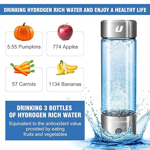Hydrogen Water Bottle 2024, Hydrogen Water Generator with SPE PEM Technology Water ion, Hydrogen Dispenser Improves Water Drinking in 3 Minutes with Self-cleaning,colorful LED,USB-C charging (Silver)