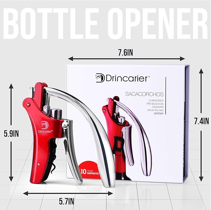 Vertical Lever Corkscrew with Non-Stick Worm, Compact Rabbit Wine Opener Wine Bottle Opener with built-in Foil Cutter (Red)