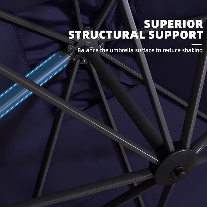 PURPLE LEAF 10' X 13' Patio Umbrella Outdoor Cantilever Rectangle Umbrella Aluminum Offset Umbrella with 360-degree Rotation for Garden Deck Pool Patio, Navy Blue