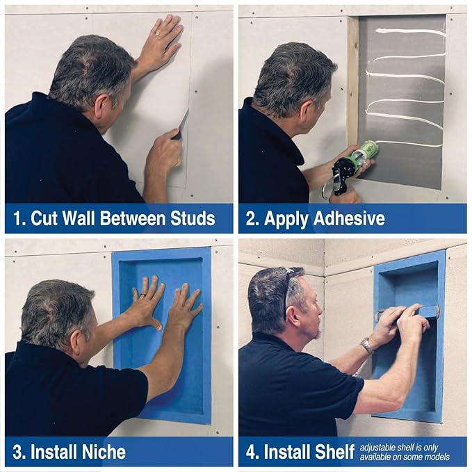 Noble Preformed 301 Square Shower Niche Modern Bathroom Storage Solution with Built-in Shelf Water-Resistant Easy Install Ideal for Toiletries Shampoo Shower Accessories (14 ¼” W x 14 ¼” H)