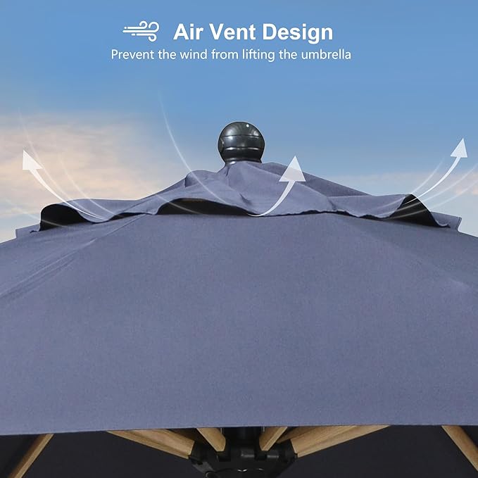 PURPLE LEAF 8 Feet Patio Umbrella Outdoor Table Umbrella Aluminum Market Umbrella with Push Button Tilt & 8 Sturdy Ribs and Crank Round Commercial Sun Umbrella for Garden Patio Balcony, Navy Blue