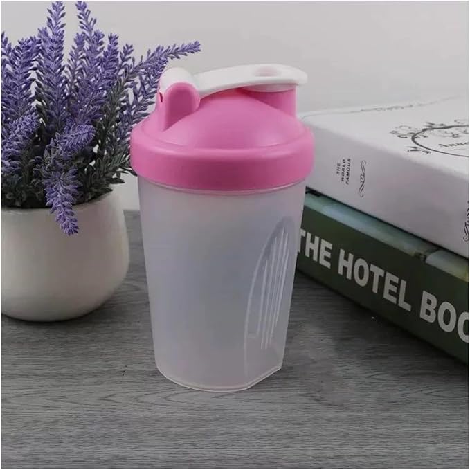 Shaker Bottle for Protein Powder w. Classic Loop Top & BPA free,Secure Screw-On Lid, Stay Open Flip Cap,BPA Free-16oz (Pink/Clear-16Oz-400ML)