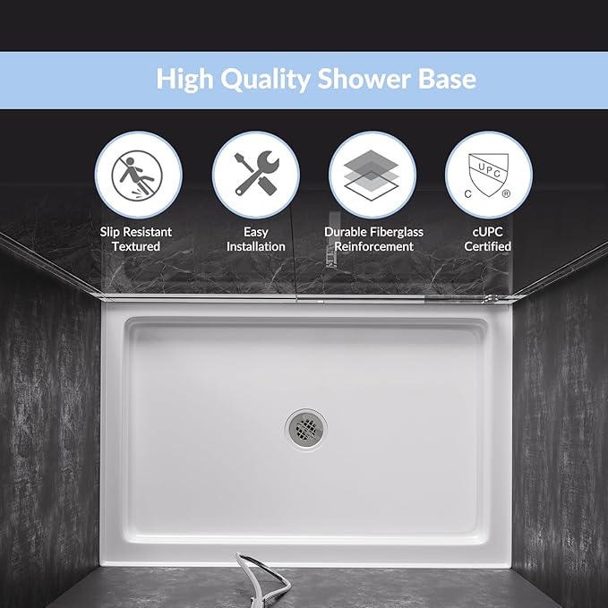 MORVANO 48" X 32" Shower Base with Center Drain,Single Threshold Shower Pan Kit Non-Slip in White, Central Drain with Stainess Steel Cover (Drain included)