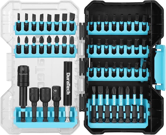 DuraTech 53 PCS Impact Screwdriver Bit Set with Tough Case, S2 Steel Security Torx Bit Set, CNC Machined Tips, 1" & 2" Long Impact Bits with extendable bit holder and magnetic nut driver