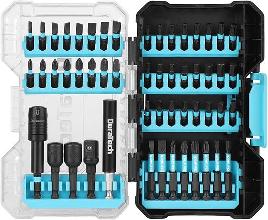 DuraTech 53 PCS Impact Screwdriver Bit Set with Tough Case, S2 Steel Security Torx Bit Set, CNC Machined Tips, 1" & 2" Long Impact Bits with extendable bit holder and magnetic nut driver