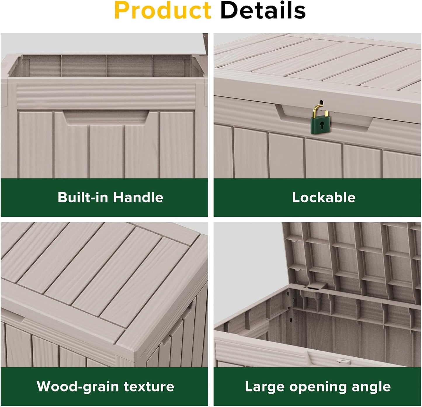 Vixzen 46 Gallon Resin Deck Box, Lockable Outdoor Storage Box for Patio Cushions Storage Furniture,Garden Tools, Pool Supplies, Weatherproof and UV Resistant,Grey