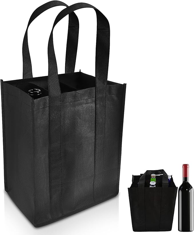 Wine Carrier Tote with 6 Compartments, Non-Woven Wine Travel Bags Wine Shopping Grocery Bag Portable Wine Bottle Gift Bag Carrier Wine Bottle Holder Bag with Carry Handle for Picnic Wine Lover