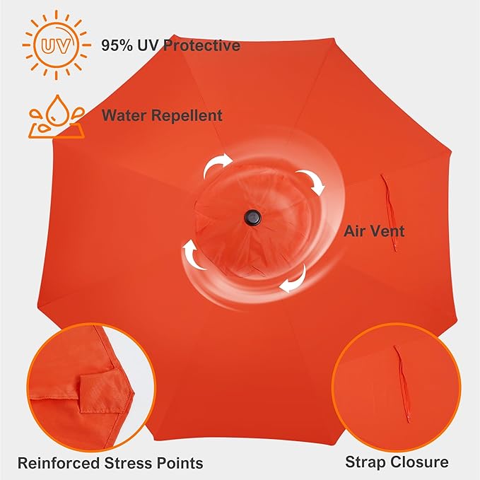 Blissun 9ft Patio Umbrella Replacement Canopy, Market Umbrella Top, Outdoor Table Umbrella Canopy for 8 Ribs, Canopy Only