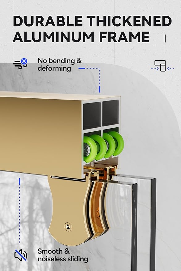 Bathtub Double Sliding Door 55-59 in,Semi-Frameless Double Sliding Tub Shower Door,Glass Shower Doors for Tub,with 5/16"(8mm) Clear Tempered Glass,Silent Soft-Close Design,Stainless Steel,Gold
