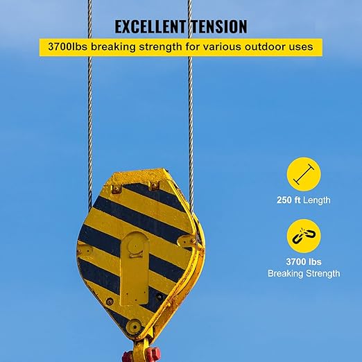 VEVOR 3/16 T304 Stainless Steel Cable 250FT, 3700 LBS Breaking Strength Cable Railing System Wire Rope Aircraft Deck Railing Kit Fence Wire