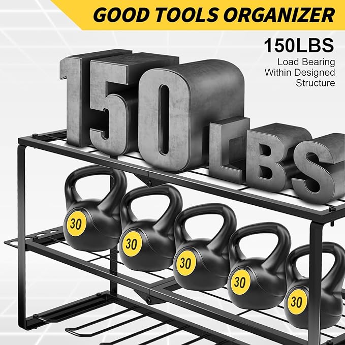 Large Power Tool Organizer Wall Mount,3 Layer Heavy Duty Tool Storage Rack Loads 150lbs,With 7 Cordless Drill Holders,Workshop,Utility Racks for Garage Workshop,Shed - Cool Gifts for Men,Dad,Husband