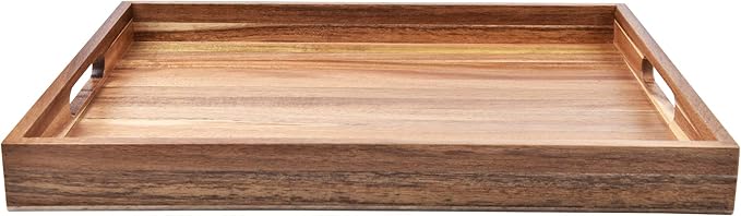 Acacia Wood Serving Tray with Handles (17 Inches) – Decorative Serving Trays Platter for Breakfast in Bed, Lunch, Dinner, Appetizers, Patio, Ottoman, Coffee Table, BBQ, Party –Great for Lap &Couch
