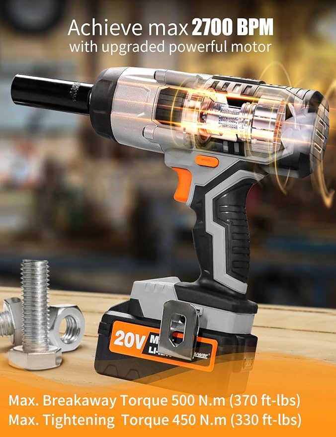 AVID POWER Impact Wrench 1/2” Drive w/Max Torque 330 ft-lbs (450N.m), 20V Cordless Impact Wrench w/ 3.0A Li-ion Battery, 4Pcs Drive Impact Sockets, Fast Charger, Tool Bag (Grey)