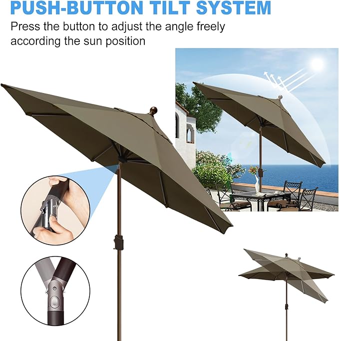 Eurmax USA 10-Year-Non-Fading 10Ft Market Umbrella Outdoor Patio Umbrella Table Umbrella with 8 Ribs,Hand Crank and Ventilation (Taupe)